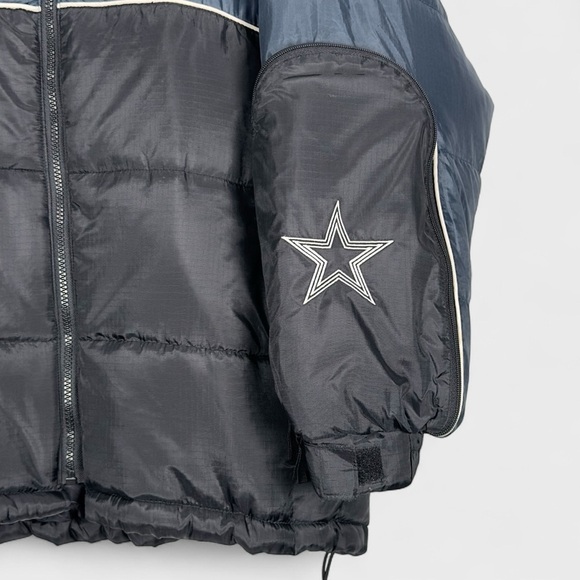 NFL Reebok Dallas Cowboys Mens Large Navy Blue Black Embroidered Puffer Jacket - Picture 6 of 15